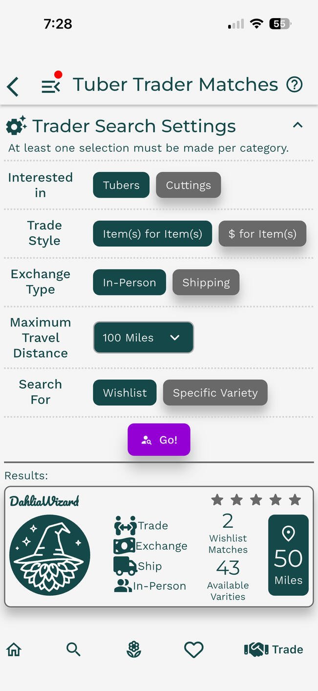 Dahlia Wizard Search Page